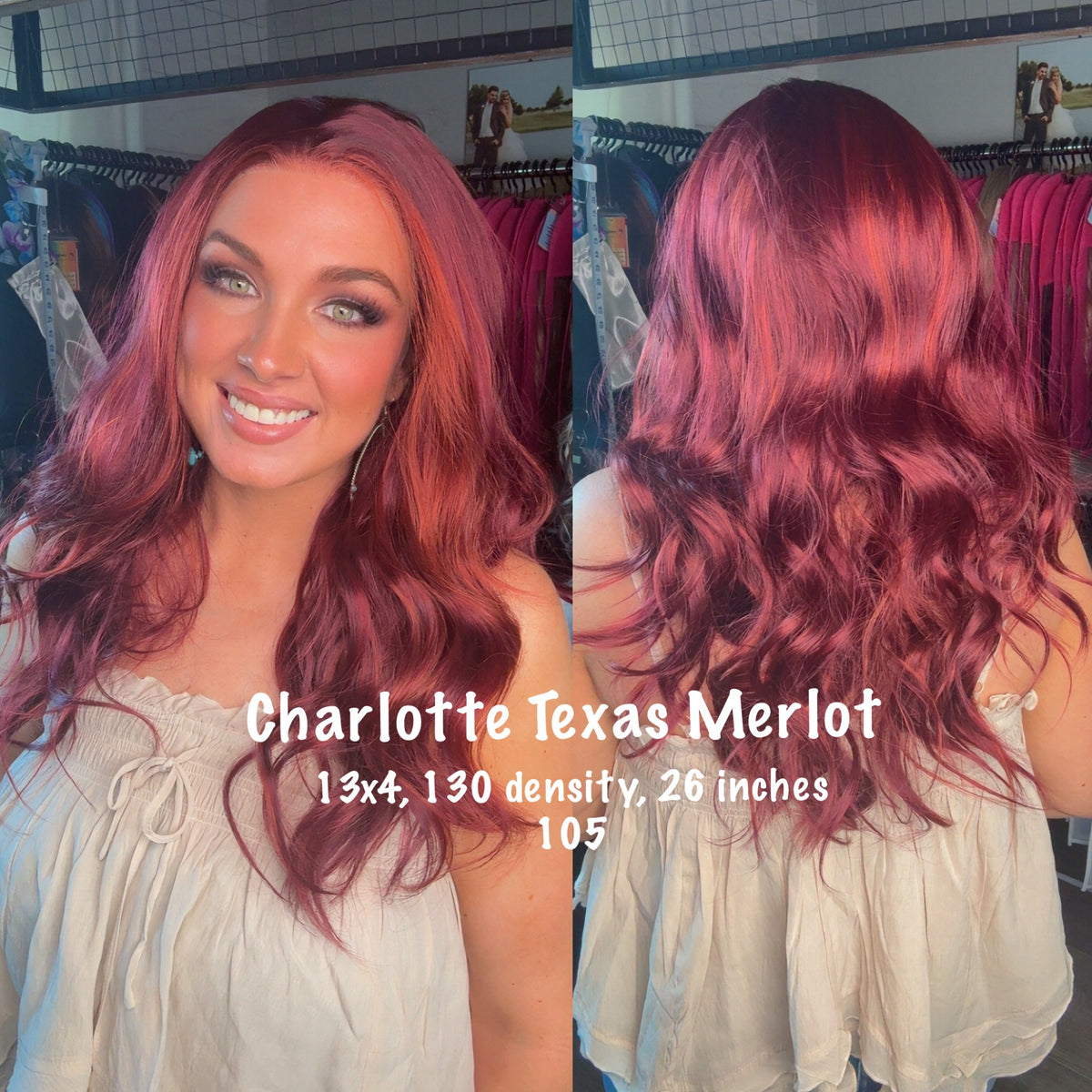 Charlotte Texas Merlot | 13x4 Lace Front | Free Part | 130 density | 26 inches | large