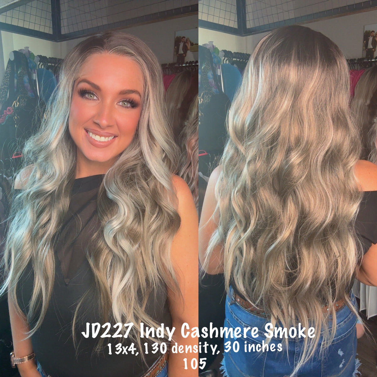 Indy Cashmere Smoke | 13x4 Lace front | Free Part | density 130 | large
