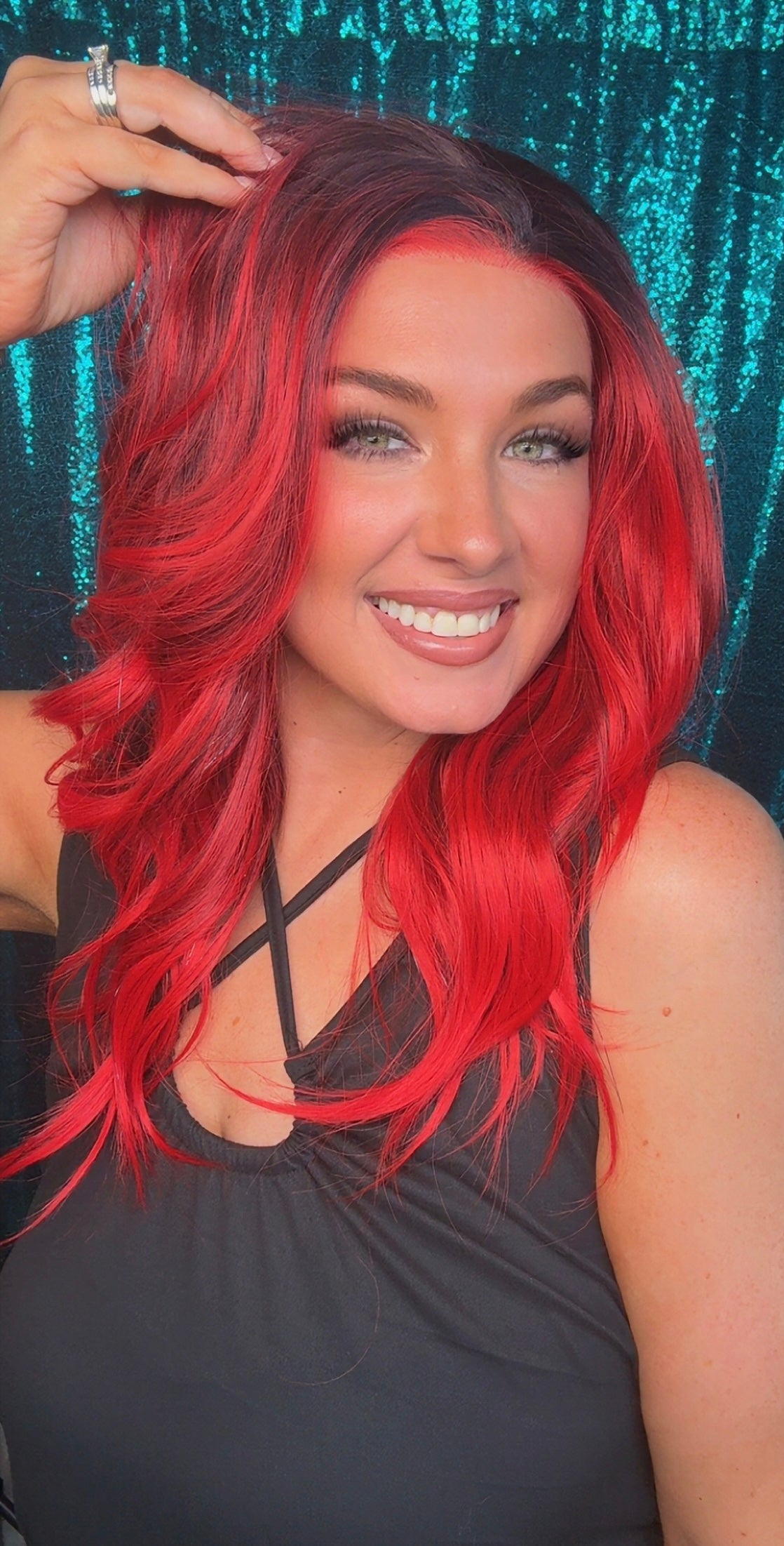 Karma Red Handed (tinsel) | Lace Front | Free Part | 13x4 | 130 density | 22 inches | Petite