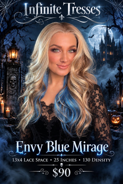 Envy Blue Mirage | 13x 4| Free Part | Lace Front | 25 inches | 130% density | Petite