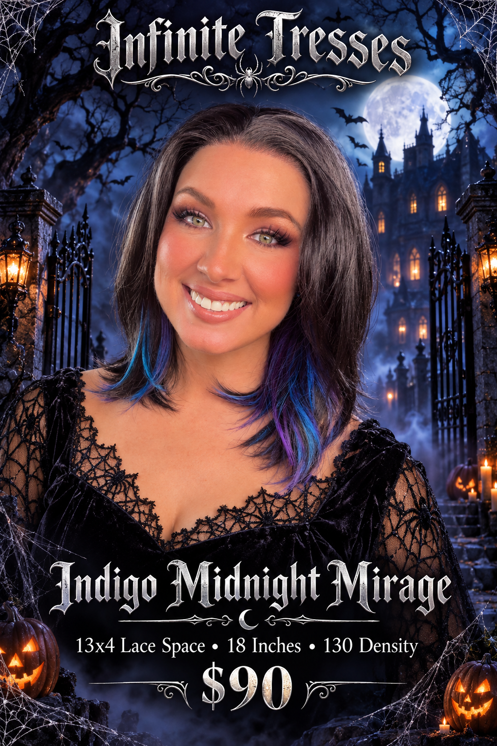 Indigo Midnight Mirage |13x4 Free Part | Lace Front 
|18 inches |130 density | Standard