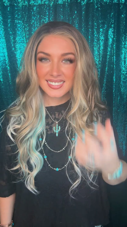 Cadence Turquoise Trail | 13×4 Free Part |Lace Front | 28 Inches | 130% Density |Synthetic Futura Fiber | Standard